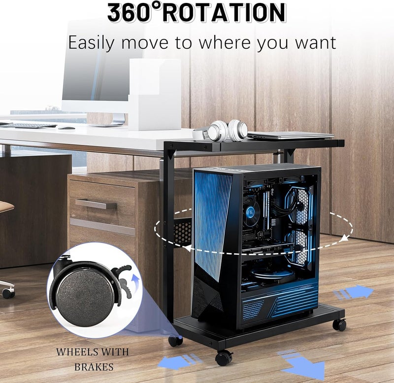 Bfttlity Large PC Stand Computer Tower Stand 2-Tier Metal CPU Holder with Locking Caster Wheels Suitable for Most PC (Black,XL) - Image 3